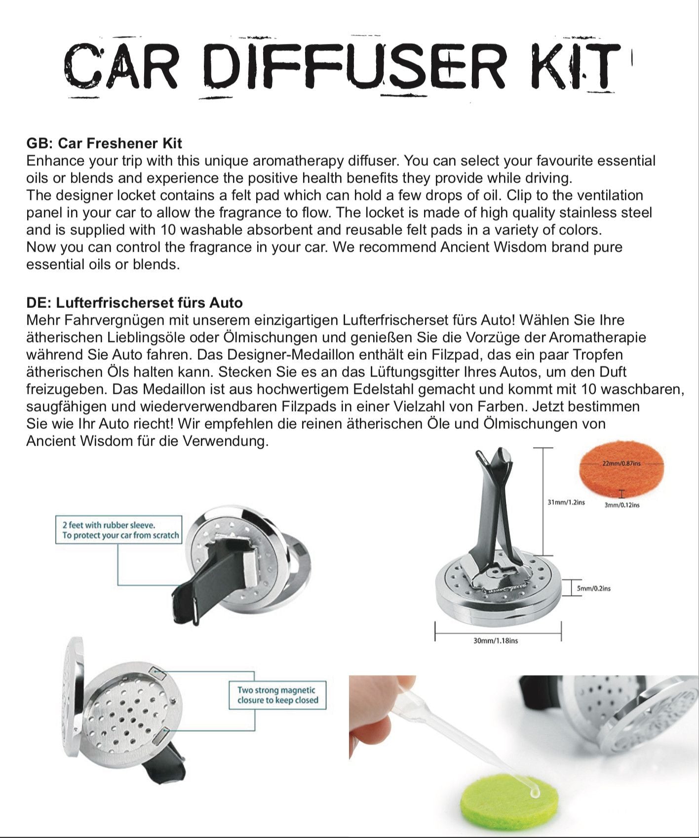 Kit difusor para coche - Hamsa - 30mm