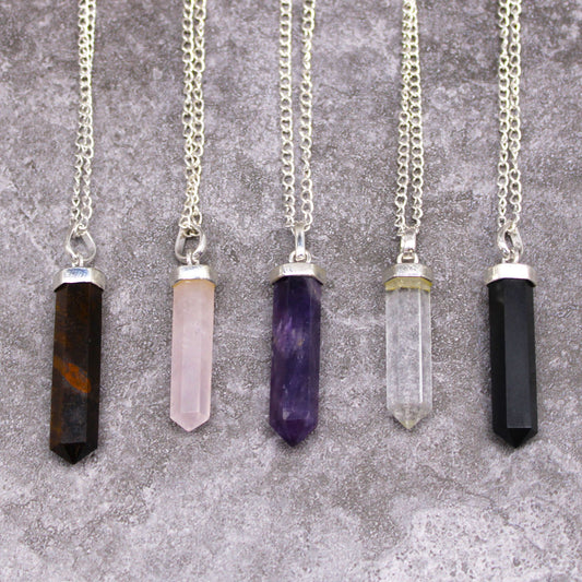 Colgante de Punto Clásico de Piedras Preciosas - Cuarzo Rosa