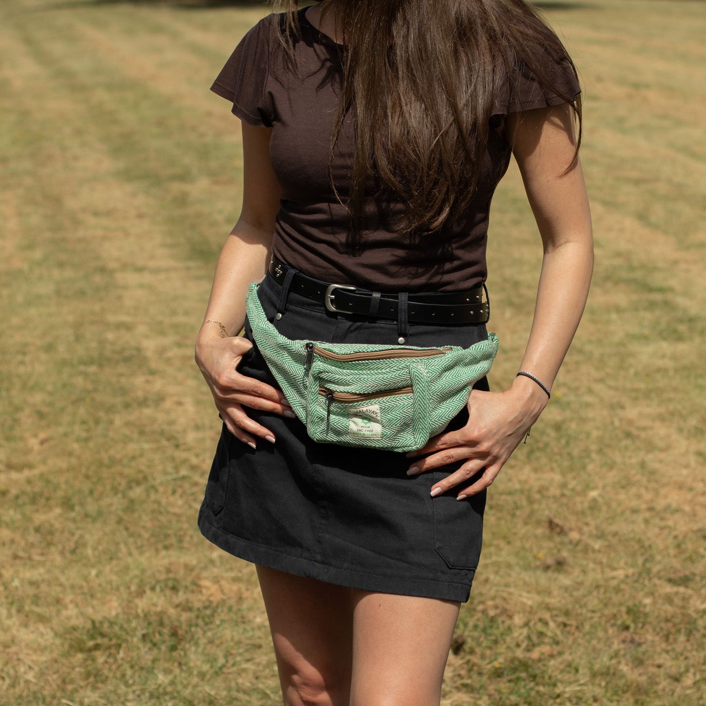 Bolso Tipo Cinturón de Estilo Cáñamo y Algodón (o Riñonera) - Salvia
