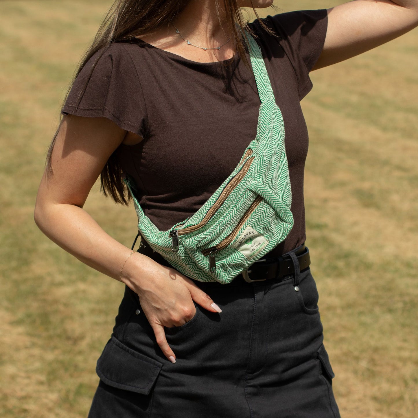 Bolso Tipo Cinturón de Estilo Cáñamo y Algodón (o Riñonera) - Salvia